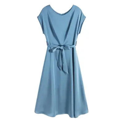Women's Blue Short-Sleeve Loose Slim Fit Dress