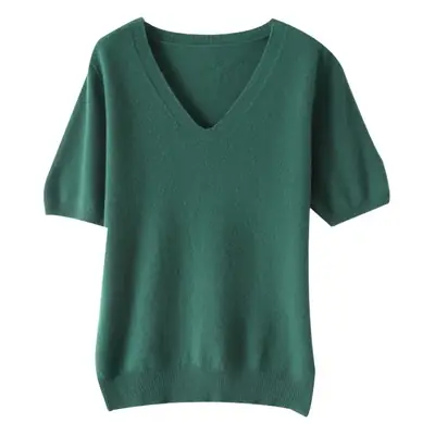 Black V-Neck Knitted Pullover Women Spring Summer