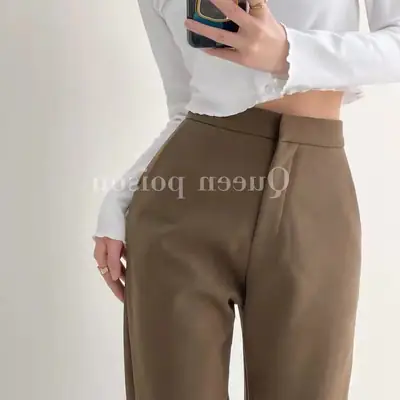 Women Brown High Waist Wide Leg Split Mop Pants Spring Summer 2022