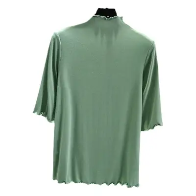 Women's Blue Half High Collar T-Shirt Five Sleeve