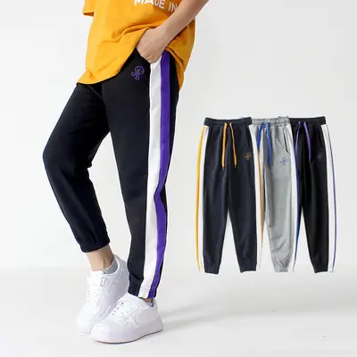 Autumn Jogger Pants for Boys Black Purple Embroidered