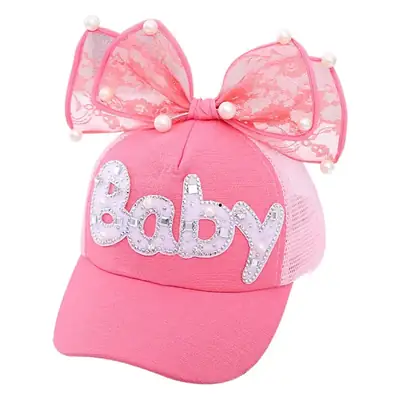 Baby Lady Cap with Bow Pearl Lace Black