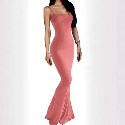 Slim Fit Backless Long Dress Grey for Women