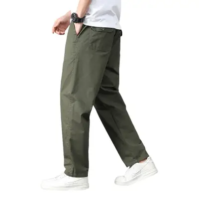 Men's Elastic Waist Straight Leg Pants Olive Green Cotton