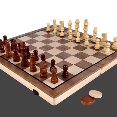 Cross-Border Wooden Chess Portable Wooden Chessboard Set Folding Quality Magnetic Chess Board Game Toy