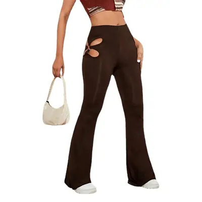 Maroon Slim Flared Hip Pants with Hollow Design