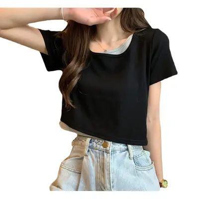 Women Blue Short Sleeve T-Shirt 2026 Summer