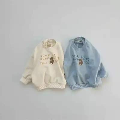 Baby Bear Letter Swoosh T-Shirt Grey Blue Spring Coat