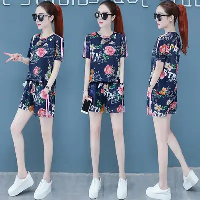 2021 Printed Floral Shorts Top Set for Women
