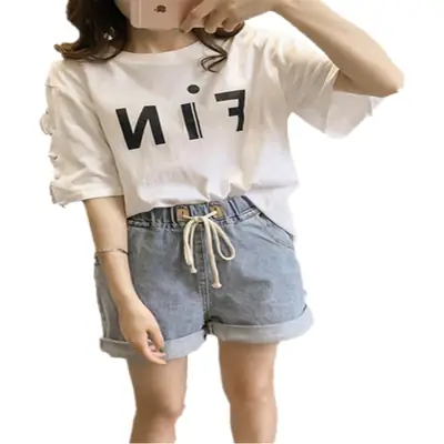Women Pink Letter Half Sleeve T-Shirt Summer Loose Fit