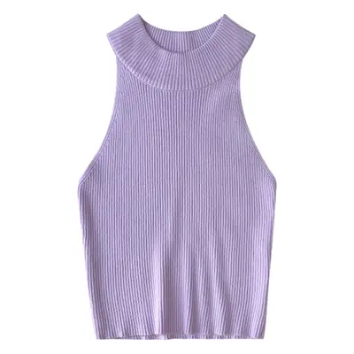 Blue Sleeveless Halter Vest with Navel Exposed Design