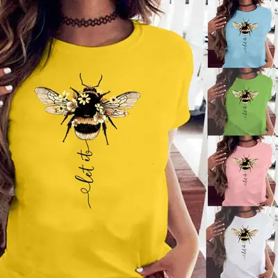 Women Blue Bee Print T-Shirt AliExpress 2020