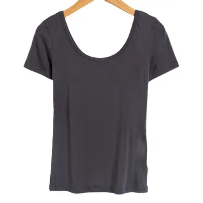 Women White Modal T-Shirt Double U Neck Short Sleeve