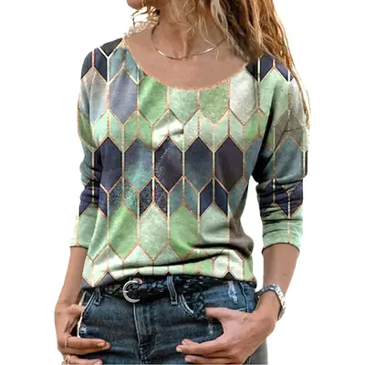 Women Geometric Pattern Long Sleeve T-Shirt Autumn 2022