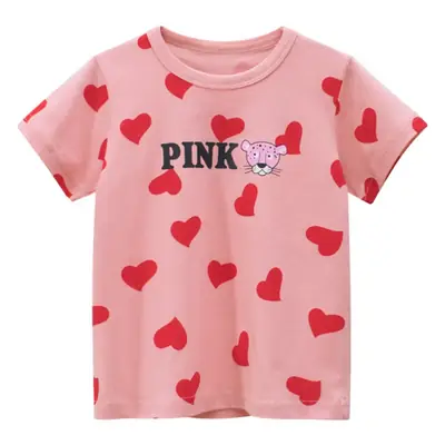 Pink Heart Print Kids T-Shirt 2024 Summer