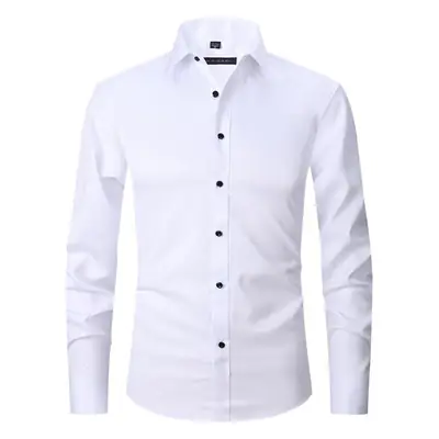 Men's Navy Blue Slim Fit Stretch Shirt Long Sleeve