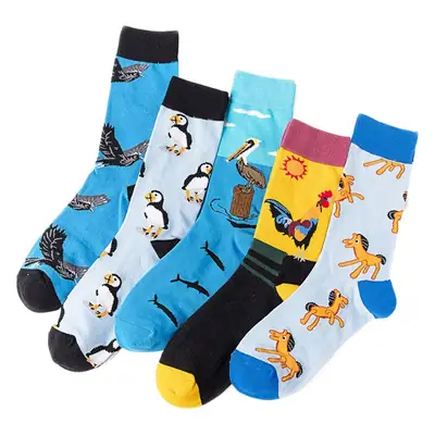 Cotton Personalized Socks with Animal Prints, Colorful Men's Socks, Manufacturer's Cross-Border Supply, Mid-Length Ins Socks, New Spring Style, Combed Cotton