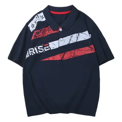 Kids Navy Printed Polo Shirt Mid Size Short Sleeve