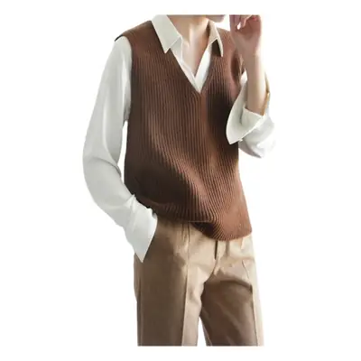 Brown V-Neck Long Sleeve Vest with Metal Buckle