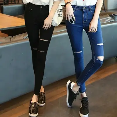 2017 Korean Style Slim Fit Black Track Pants with White Stripes