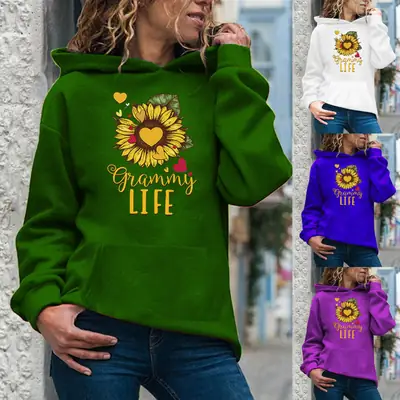 Women Pink Hoodie Sunflower Print "Grynnny Life"