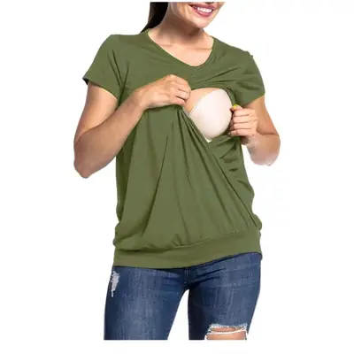 Maternity T-Shirt Round Neck Short Sleeve European American