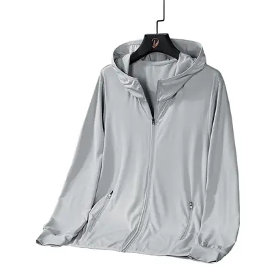 Men Hooded Sun Protection Jacket Light Gray 2023