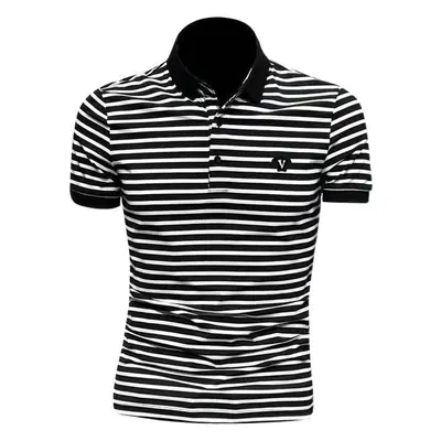 Men's Striped Polo Shirt Black White Slim Fit