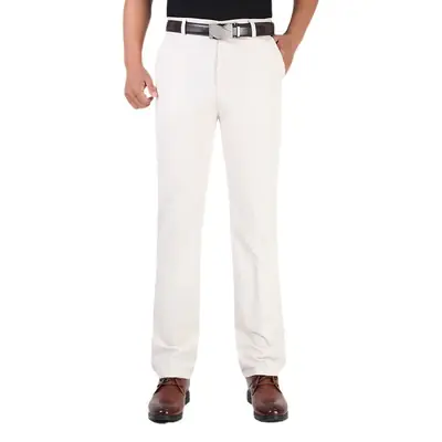 Middle-aged Men Pure Cotton Grey Straight Pants Summer