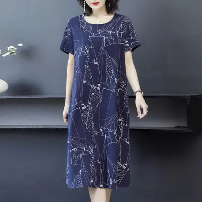 2024 Printed Ice Silk Women Dress Plus Size Loose Slimming