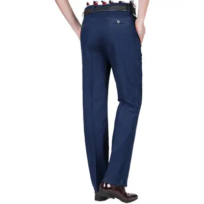 Middle-aged Men Denim Trousers Blue Medium Waist