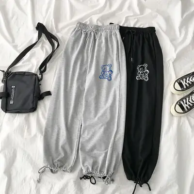 Women's Grey Elastic Waist Loose Summer Pants