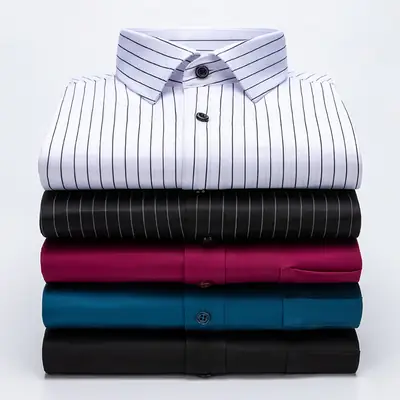 Men Stretch Striped Shirt Long Sleeve Summer Casual Business