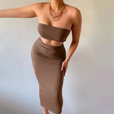 2025 Women's Cross-Border Sexy Chest-Wrapped Navel-Baring Skirt Suit