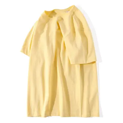 Men Apricot Cotton Round Neck T-Shirt Short Sleeve