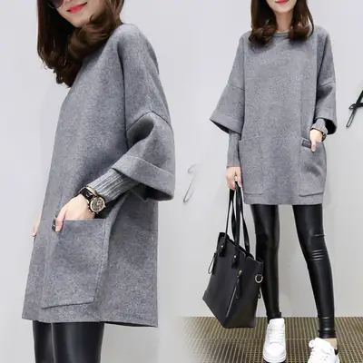 Women Grey 3Q Sleeve T-Shirt Plus Size Loose Fit