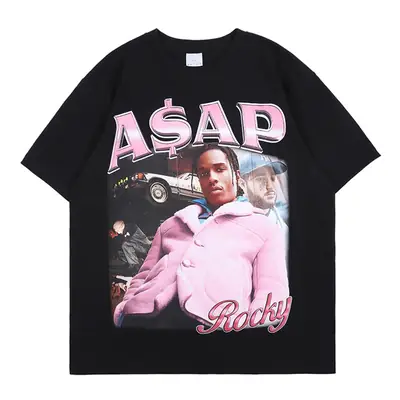 ASAP Printed T-Shirt Black Loose Round Neck Short Men Women