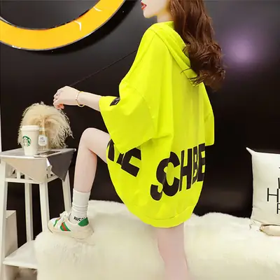 Women Korean Hooded Short Sleeve T-Shirt White Large