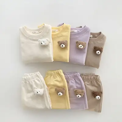 Korean Style Baby Sweatpants Set Purple Spring Autumn