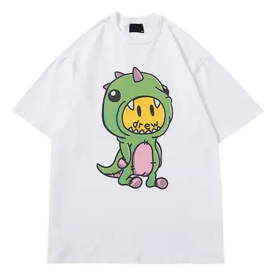 Smile Face Little Dinosaur T-Shirt Black Loose Fit