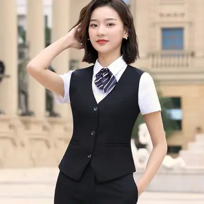 Women's Black Button Front Vest for Office Wear