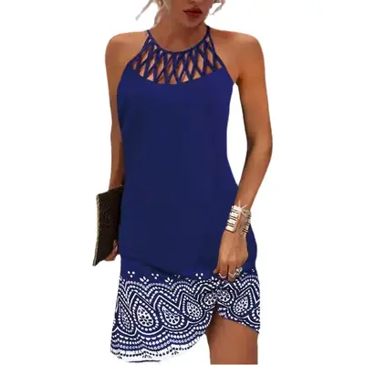 Blue Mesh Ethnic Dress for Women Summer Casual
