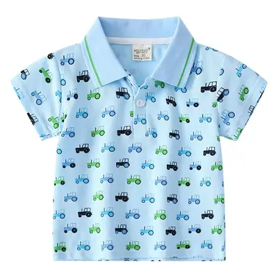 2023 Boys Cartoon Polo T-Shirt Blue Medium