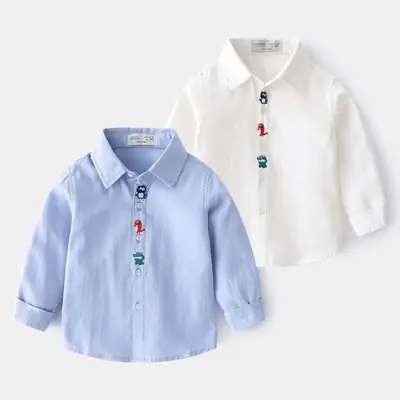 Blue Cotton Long Sleeve Shirt for Kids 2025 Spring Fall
