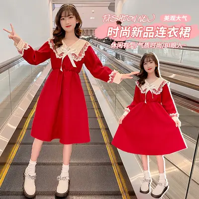 Girls Red Princess Skirt Dress Spring Autumn Long Sleeve