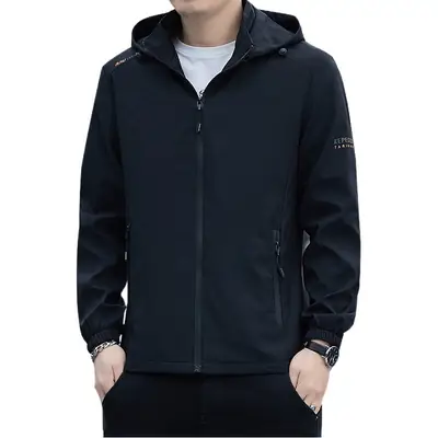Men's 2023 Hooded Full Zip Jacket Black Korean Style