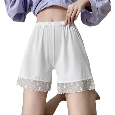 Women's White Star Lace Shorts Large Elastic Non-Curling