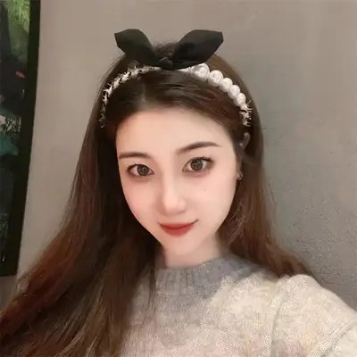 Black Bow Pearl Headband for Women Spring Summer