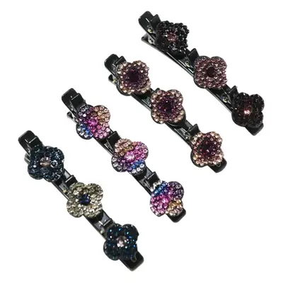 Elegant Rhinestone Flower Braided Hairpin with Full Diamond Clasp