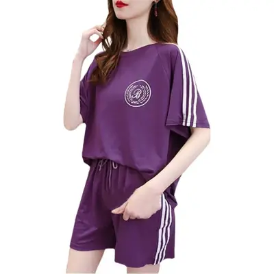 Red Student Casual Shorts Set Women Loose Fit